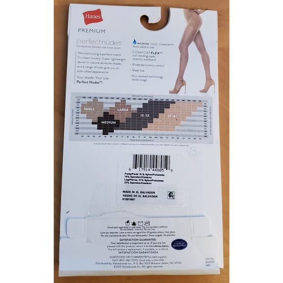Hanes Premium Women's Large Perfect Nudes Control Top Silky Sheer Pantyhose New - Picture 2 of 3